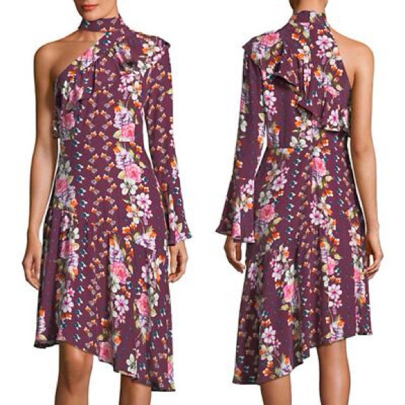 Parker Floral One Shoulder Silk Dress. Size 0. Nwt.